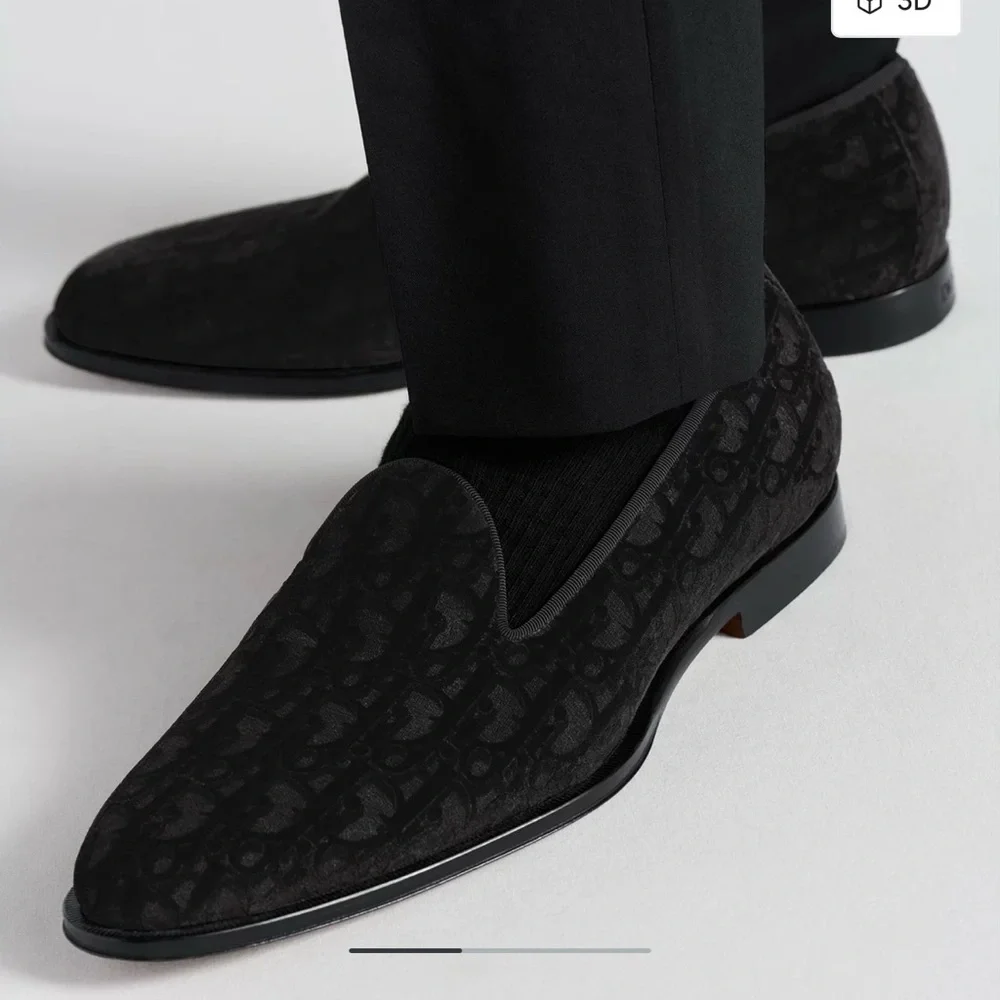 Dior Black Velvet Monogram Slip-On Loafers - Picture 1 of 8